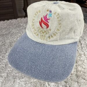Vintage Atlanta 1996 Olympics Hat Cap Strap Back White Blue Starter Mens 90s